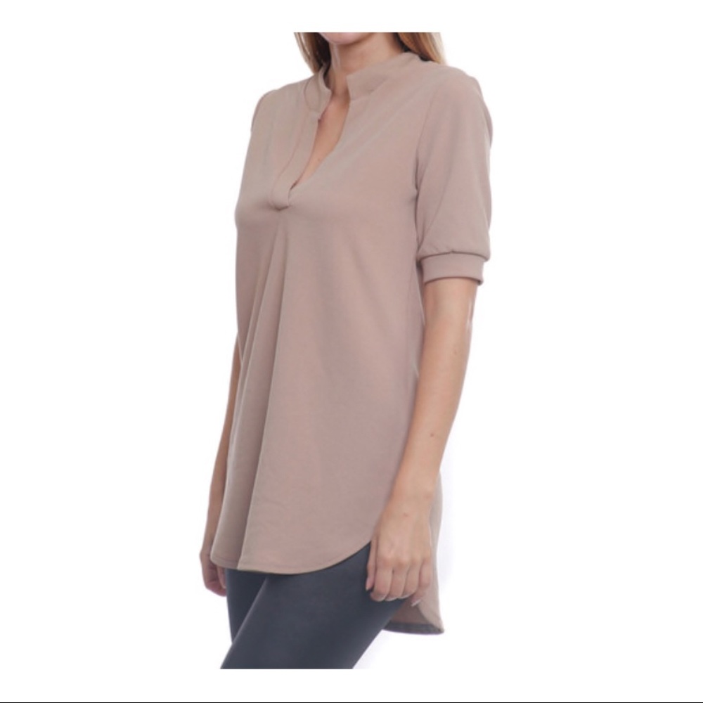 HOT SALES ❗️TAN SHORT SLEEVE TUNIC TOP - Picture 4 of 5